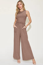Ribbed Tank & Wide-Leg Pants Two-Piece Set - Whispering Desires Shoppe