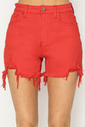 RISEN High-Rise Distressed Denim Shorts - Whispering Desires Shoppe