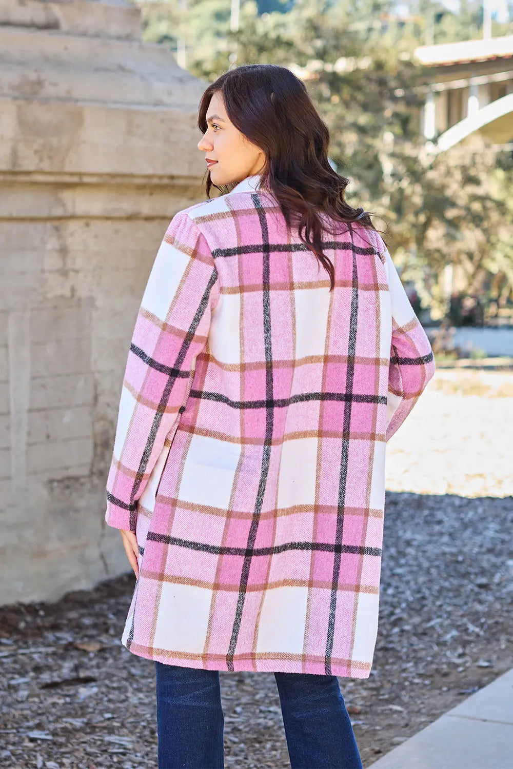 Double Take Full-Size Plaid Lapel Coat - Whispering Desires Shoppe