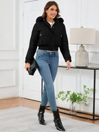 Pocketed Long Sleeve Cropped Hooded Winter Coat - Whispering Desires Shoppe
