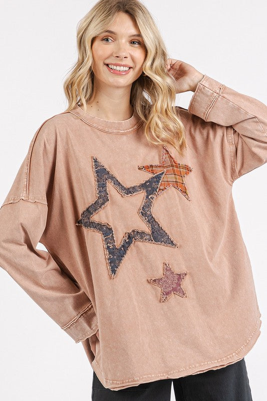 Mittoshop Mineral Wash Star Patch Long Sleeve T-Shirt - Whispering Desires Shoppe