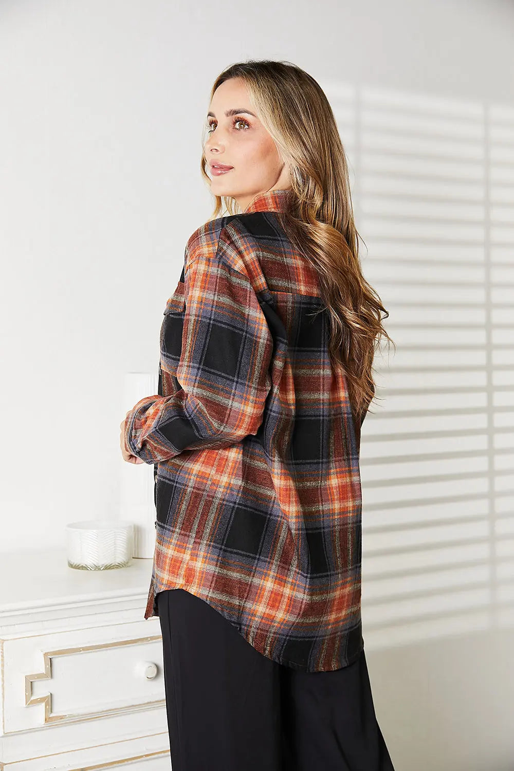 Mandy Women's Plaid Dropped-Shoulder Shirt - Whispering Desires Shoppe