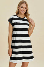 Striped Cap-Sleeve Mini Dress — Cotton-Blend Comfort - Whispering Desires Shoppe