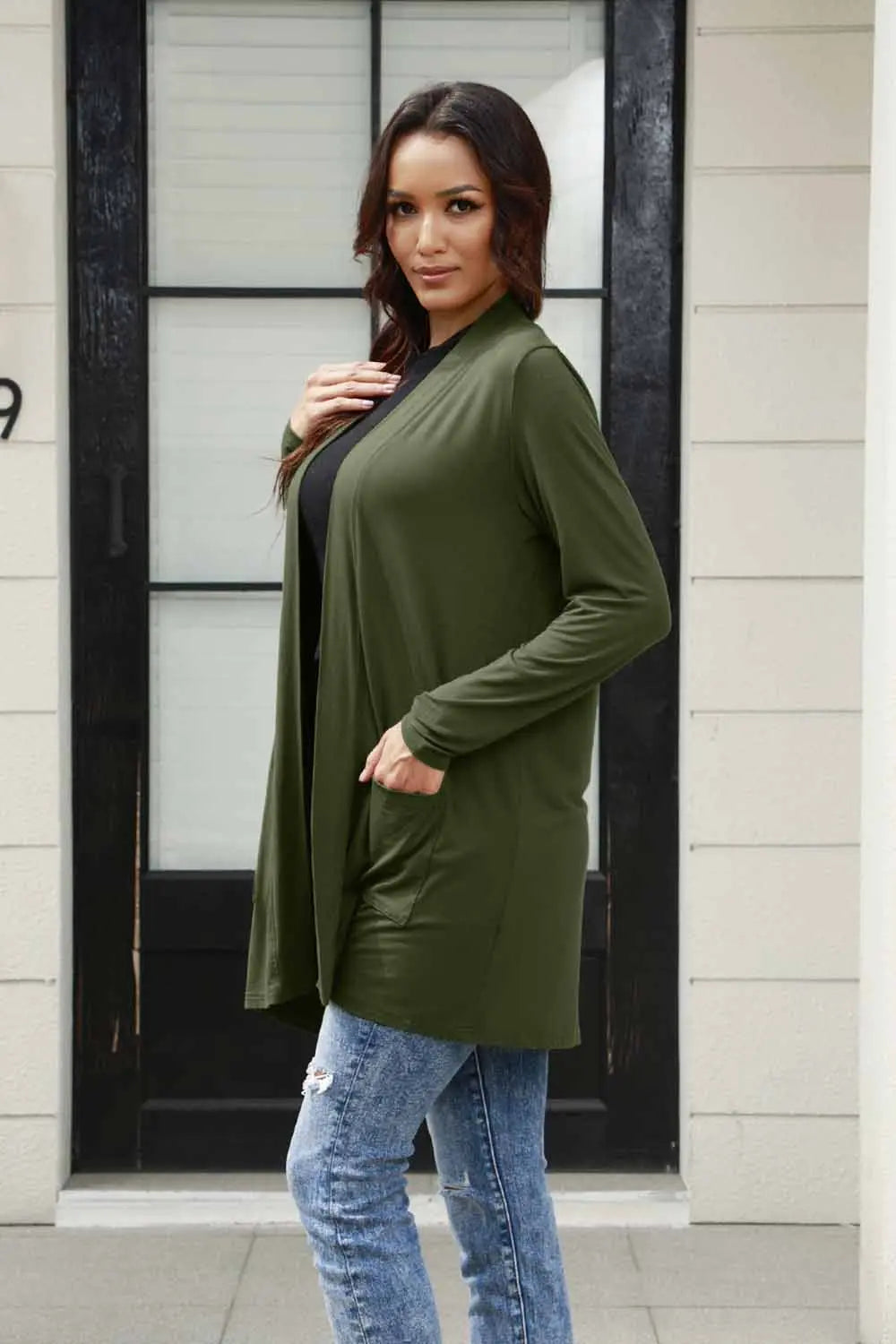 Basic Bae Open-Front Long Cardigan with Pockets - Whispering Desires Shoppe
