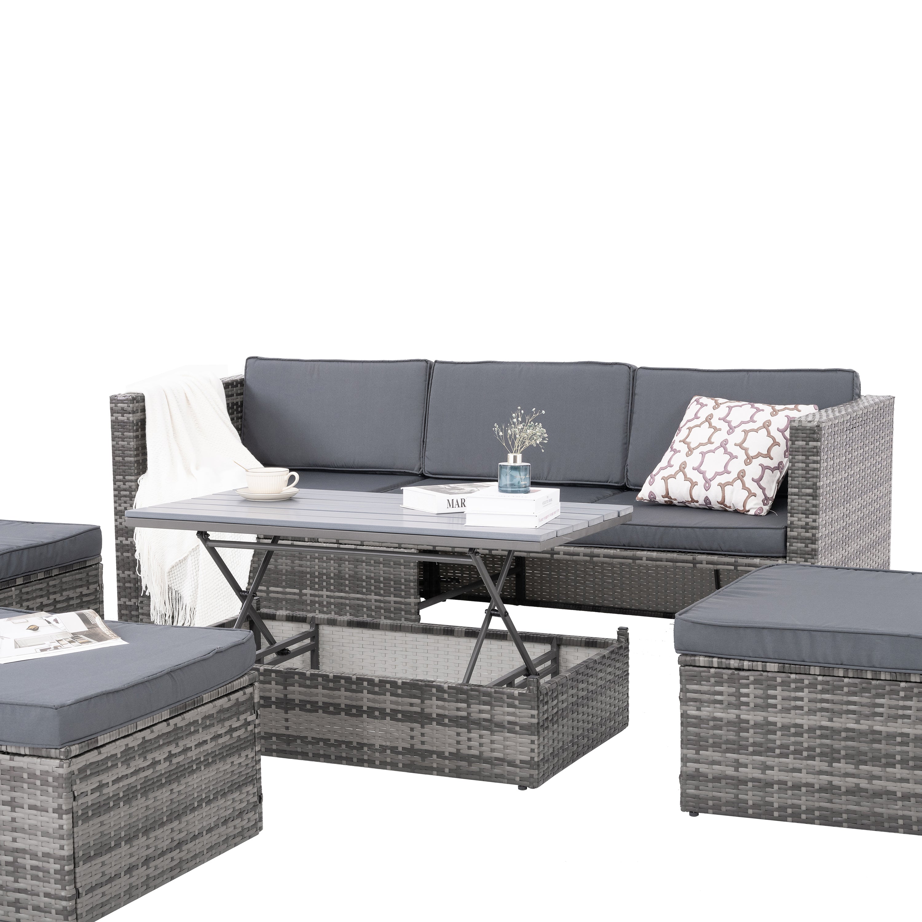 Patio Furniture, Outdoor Furniture, Seasonal PE Wicker Furniture,5 Set Wicker Furniture With Plywood Coffee Table eprolo