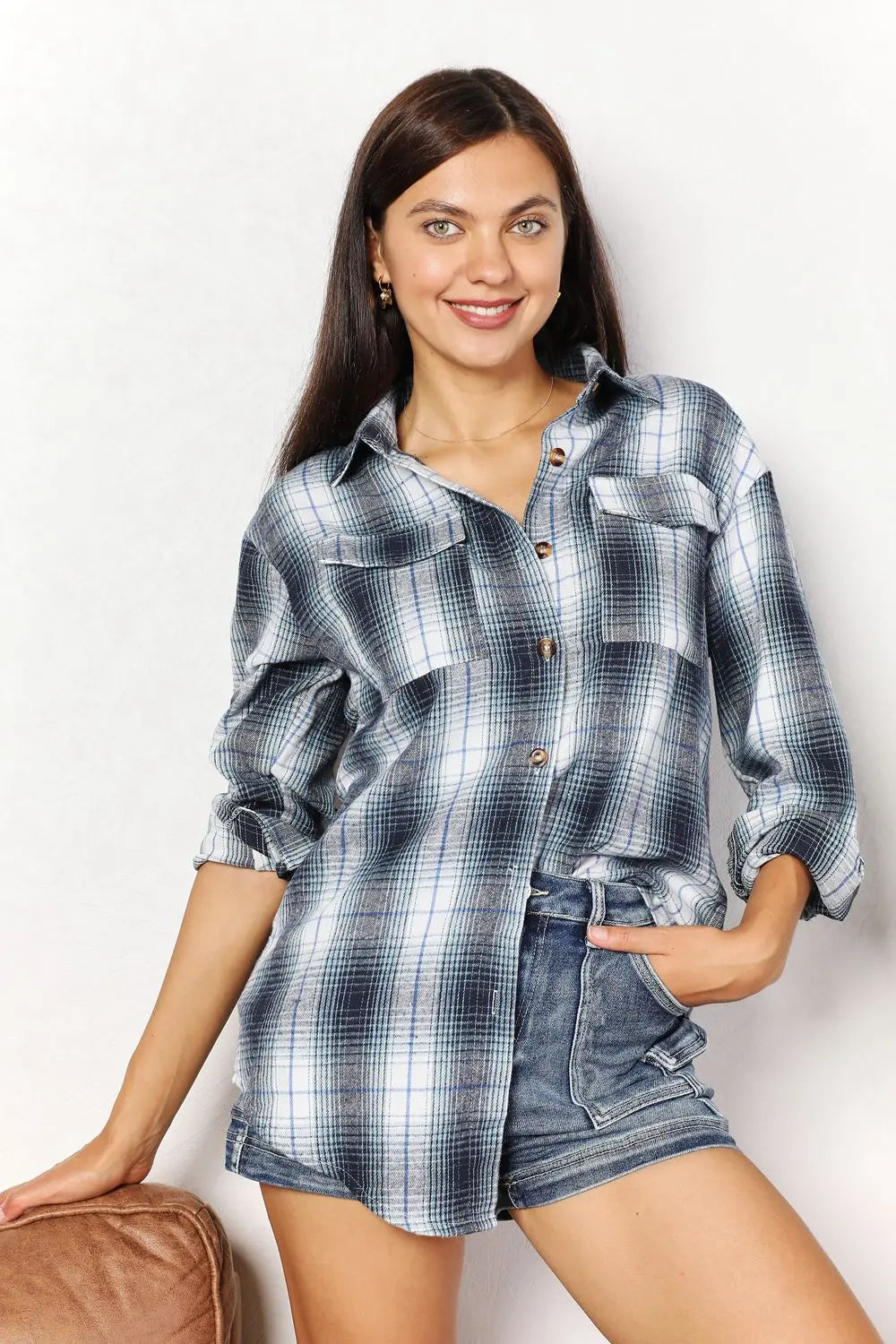 Mandy Women's Plaid Dropped-Shoulder Shirt - Whispering Desires Shoppe