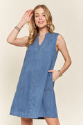 ADORA Notched Sleeveless Denim Dress with Pockets - Whispering Desires Shoppe