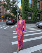 Fashion Womens Dress Deep V-Neck Long Sleeve Irregular Stripe Printed Tie-Up Long Dresses Club Street Style S M L eprolo