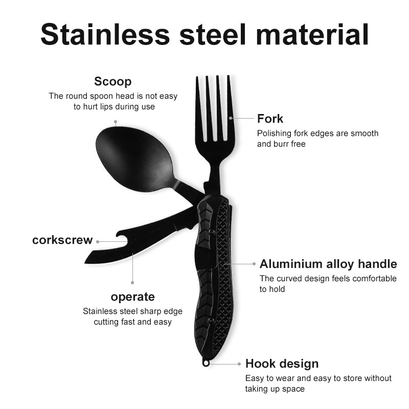 Multifunctional camping tableware stainless steel knife fork spoon, outdoor portable survival eating tools eprolo