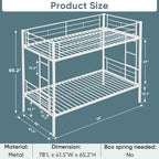 Twin metal bunk beds, metal structure bed frame with safety guardrails and 2 ladders, convertible bunk beds, white eprolo