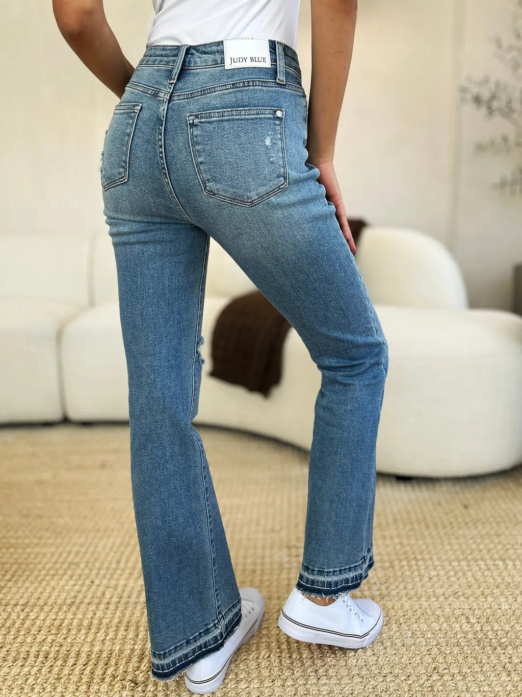 Judy Blue Mid-Rise Distressed Hem Jeans — Full Size - Whispering Desires Shoppe