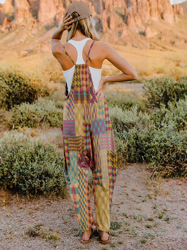 Full-Size Printed V-Neck Sleeveless Jumpsuit with Pockets - Whispering Desires Shoppe