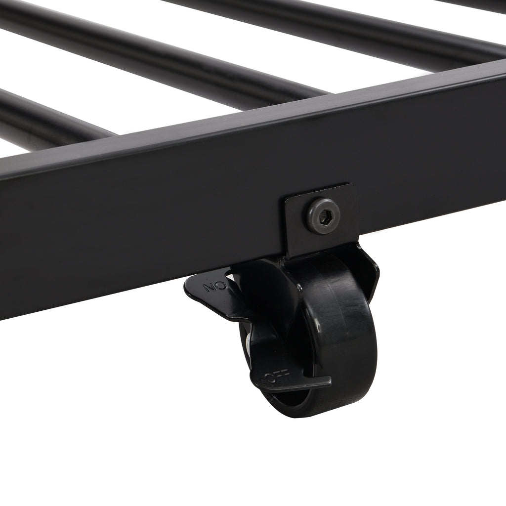 Twin bunk bed frame with trailer, metal bunk bed with sturdy guardrail and side ladder, can be divided into two beds, black eprolo