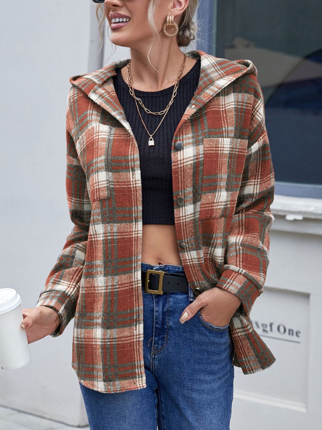 Ivy Lane Plaid Button Up Long Sleeve Hooded Jacket - Whispering Desires Shoppe