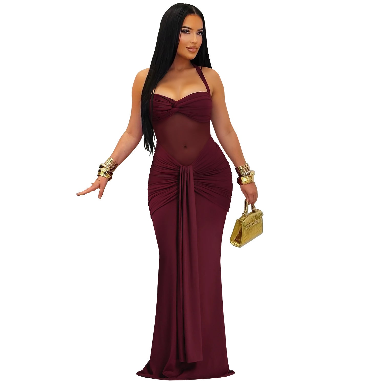 Fashion Women's Sexy Sheer Mesh Halter Tie-Back Dress - Whispering Desires Shoppe