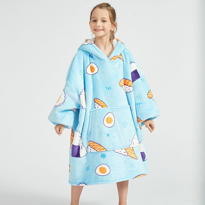 Kids Unisex Winter Warm Double Layers Sherpa Fleece TV Pocket Hoodies Blanket Hoodie Snuggle with Sleeves eprolo