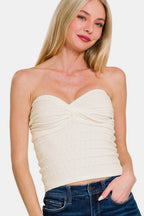 Zenana Ruched Twisted Sweetheart Neck Top - Whispering Desires Shoppe