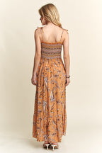 ADORA Smocked Printed Square Neck Tie Shoulder Cami Dress - Whispering Desires Shoppe