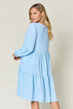 Double Take V-Neck Balloon Sleeve Tiered Dress w/ Pockets - Whispering Desires Shoppe