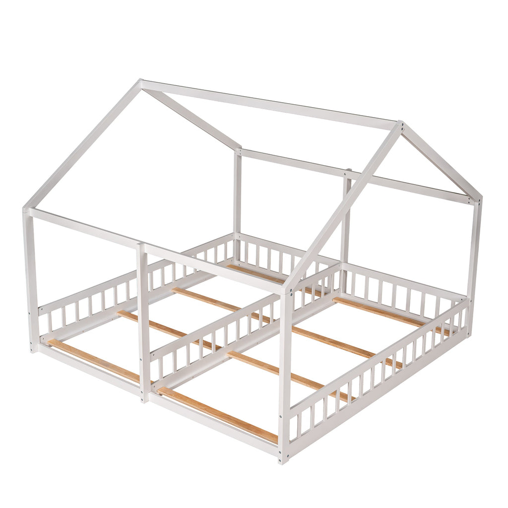 Twin Size House Platform Beds Two Shared Beds  White eprolo