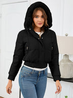 Pocketed Long Sleeve Cropped Hooded Winter Coat - Whispering Desires Shoppe