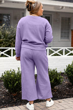 Double Take Full Size Textured Long Sleeve Top and Drawstring Pants Set - Whispering Desires Shoppe
