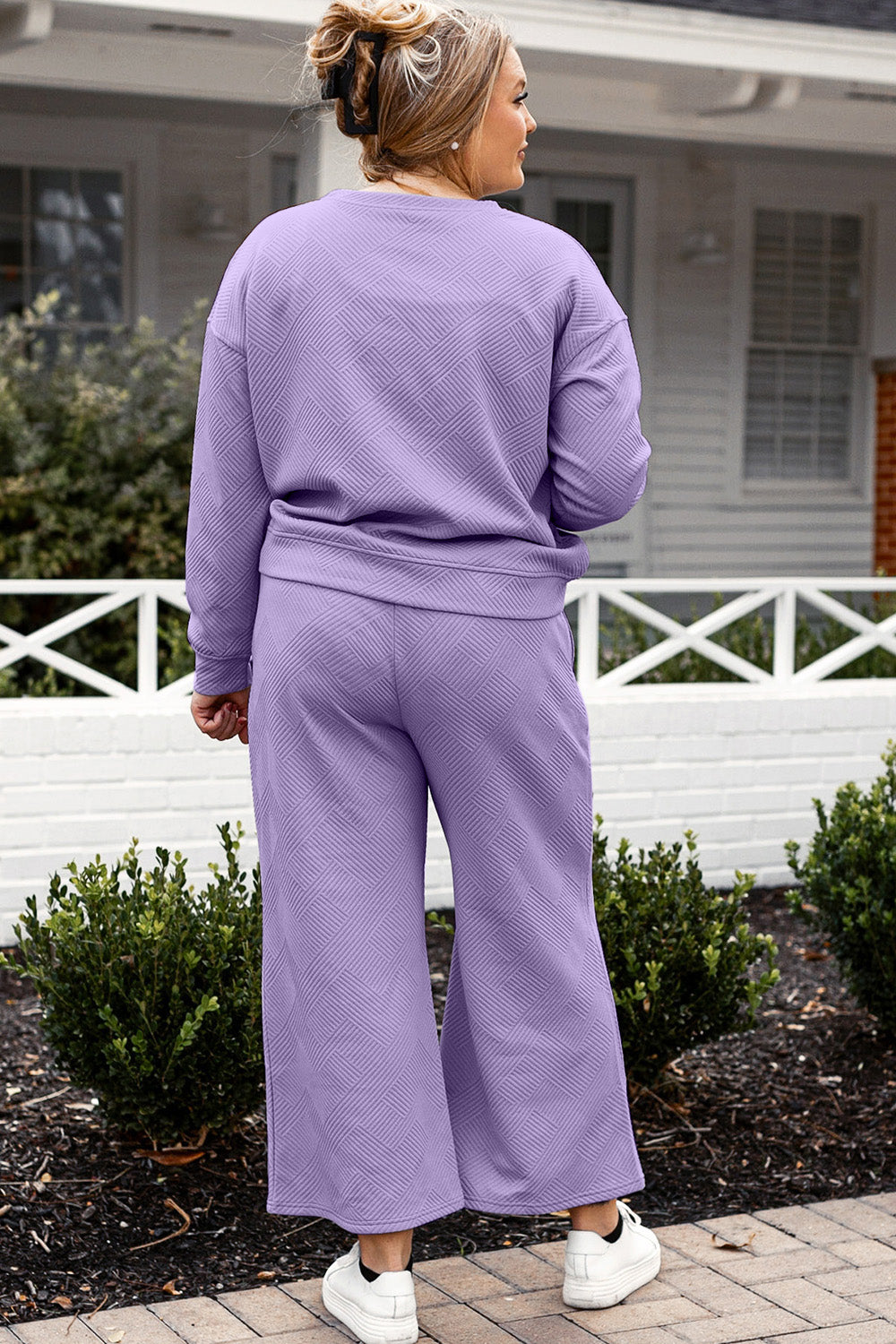 Double Take Full Size Textured Long Sleeve Top and Drawstring Pants Set - Whispering Desires Shoppe