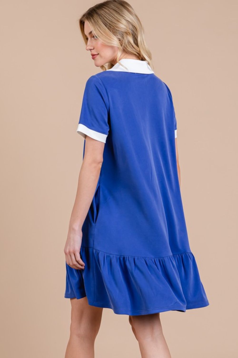 Ces Femme Ruffled Hem Johnny Collar Short Sleeve Dress - Whispering Desires Shoppe