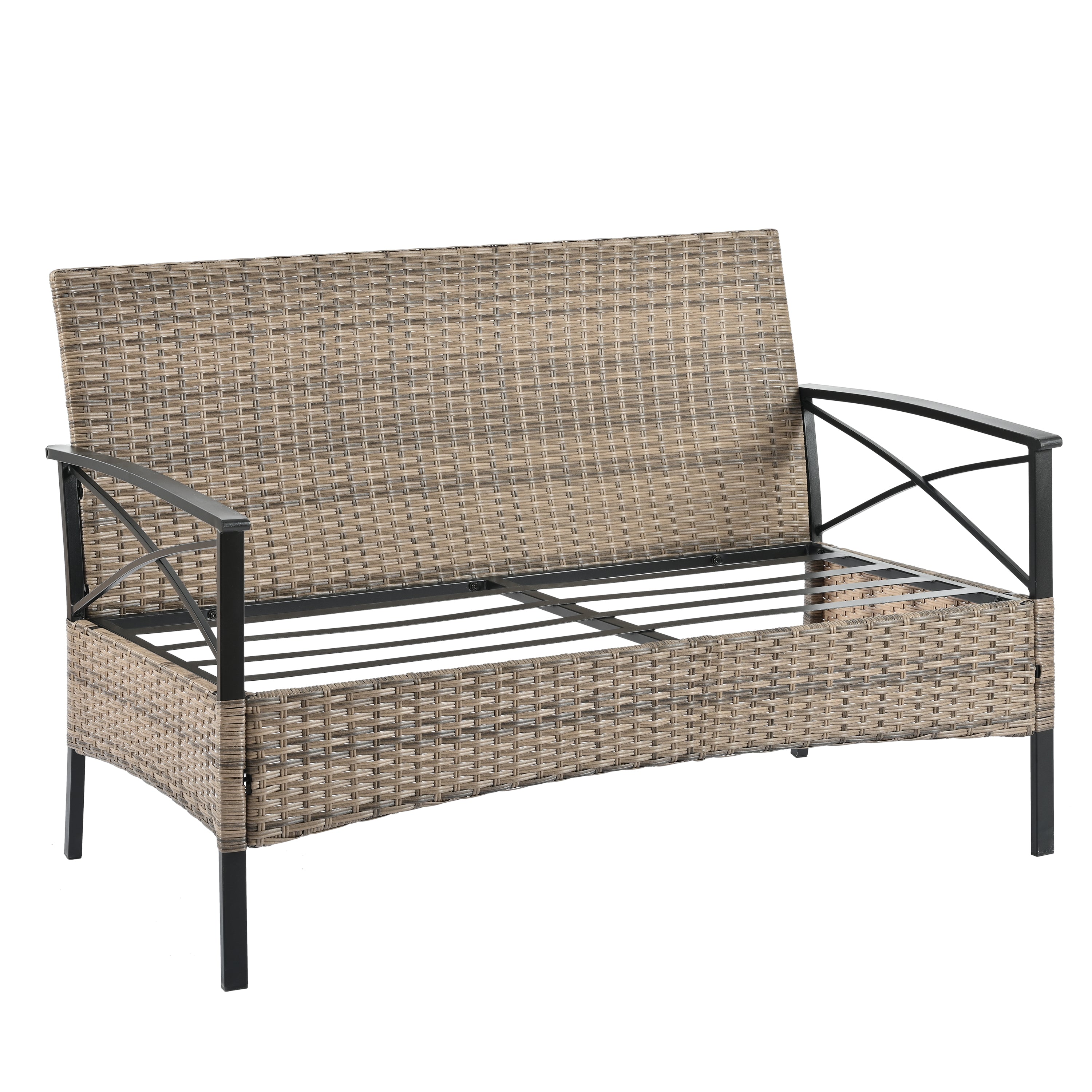 Patio Furniture, Outdoor Furniture, Seasonal PE Wicker Furniture, Four Set Wicker Furniture With Black Metal Table eprolo