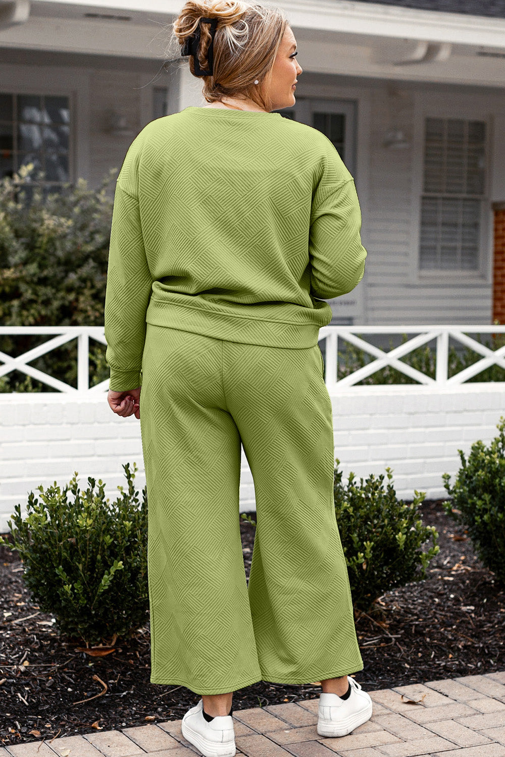 Double Take Full Size Textured Long Sleeve Top and Drawstring Pants Set - Whispering Desires Shoppe