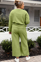 Double Take Full Size Textured Long Sleeve Top and Drawstring Pants Set - Whispering Desires Shoppe