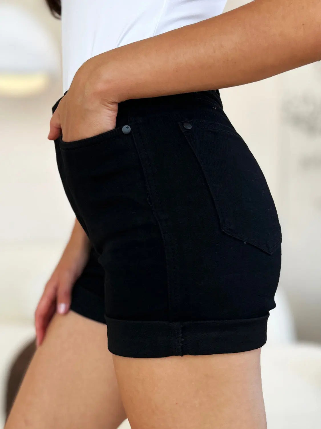 Judy Blue High Waist Tummy Control Cuffed Denim Shorts - Whispering Desires Shoppe