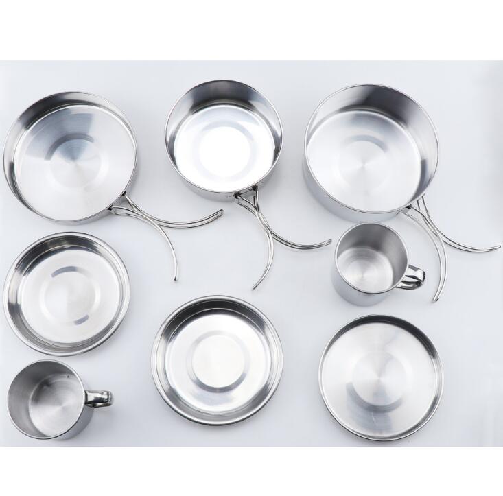 Mayitr 8Pcs Stainless Steel Outdoor Camping Picnic Pot Pan Kit Camping Backpacking Hiking Cookware Set High quality eprolo