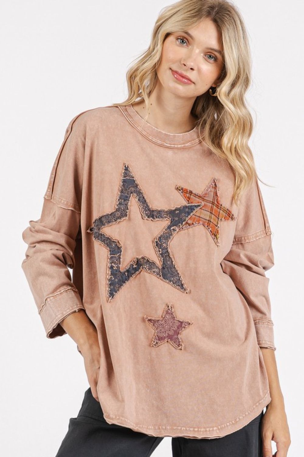 Mittoshop Mineral Wash Star Patch Long Sleeve T-Shirt - Whispering Desires Shoppe