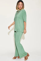 Basic Bae Full Size Bamboo Drop Shoulder T-Shirt and Flare Pants Set - Whispering Desires Shoppe