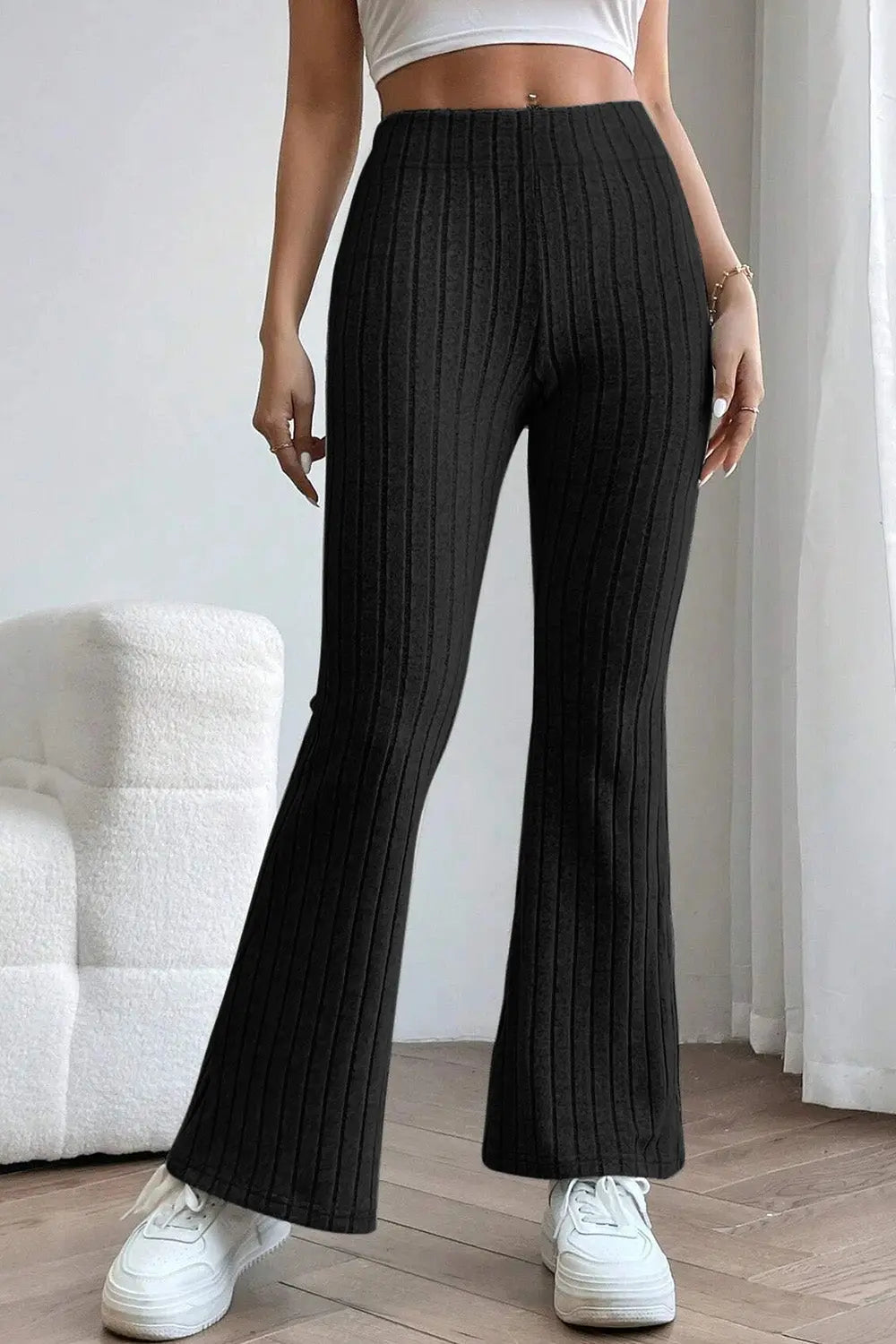 Basic Bae Ribbed High-Waist Flare Pants - Whispering Desires Shoppe