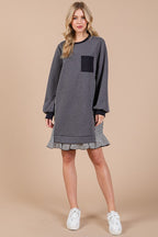 Ces Femme Striped Patchwork Round Neck Terry Sweatshirt Dress - Whispering Desires Shoppe