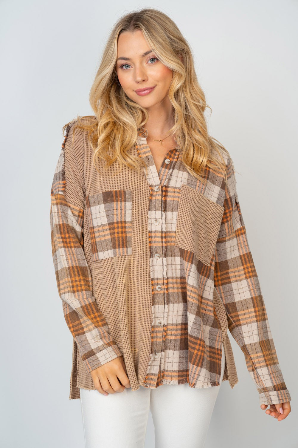 White Birch Full Size Contrast Plaid Button Down Shirt - Whispering Desires Shoppe