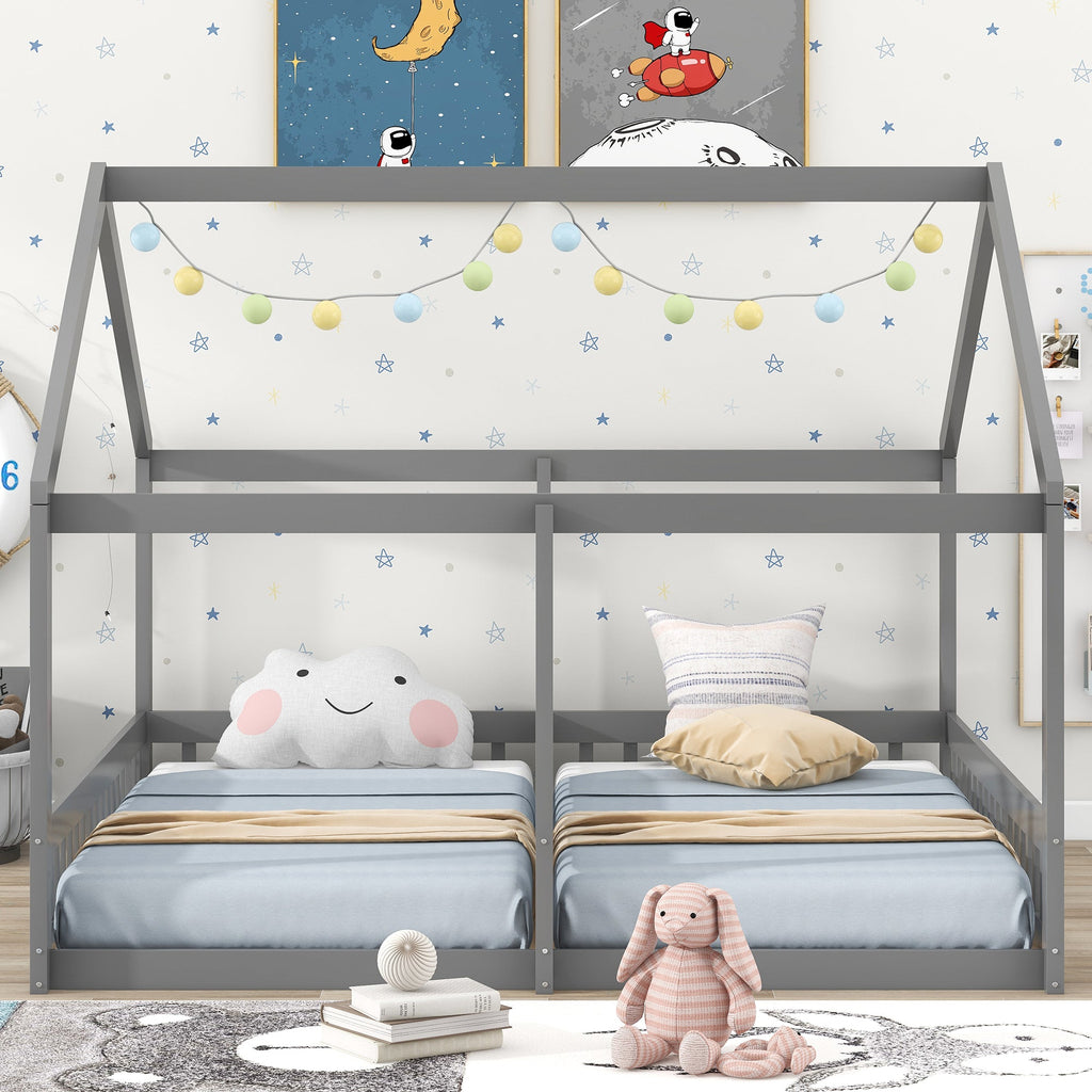 Twin Size House Platform Beds Two Shared Beds Gray eprolo