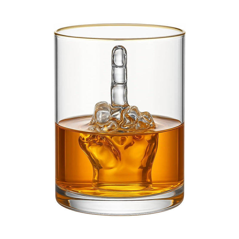 Middle Finger Whiskey Glass with 3D Finger Inside - Funny Novelty Glass for Bourbon Scotch Cocktails, Unique Gift for Men eprolo