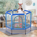 55'' Toddlers Trampoline with Safety Enclosure Net and Balls, Indoor Outdoor Mini Trampoline for Kids eprolo