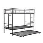 Twin bunk bed frame with trailer, metal bunk bed with sturdy guardrail and side ladder, can be divided into two beds, black eprolo
