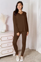 Basic Bae V-Neck Lounge Set – Soft Long Sleeve - Whispering Desires Shoppe