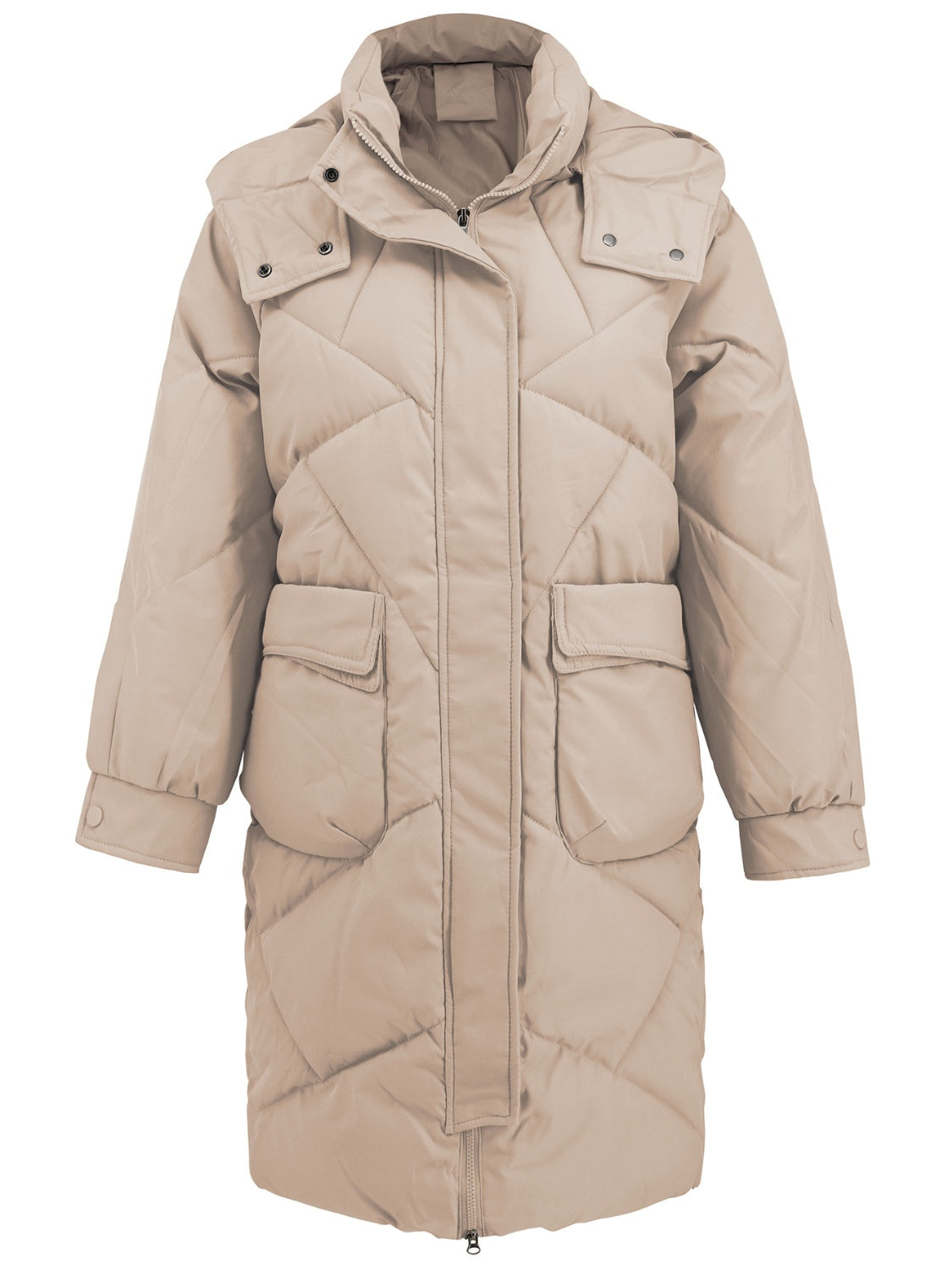 Long Sleeve Longline Hooded Winter Coat with Pockets - Whispering Desires Shoppe