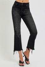 RISEN Full Size Raw Hem Cropped Flare Jeans Plus Size - Whispering Desires Shoppe