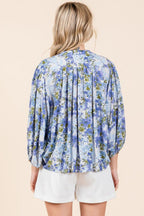 Mittoshop Flower Print Batwing Sleeve Button Down Blouse - Whispering Desires Shoppe