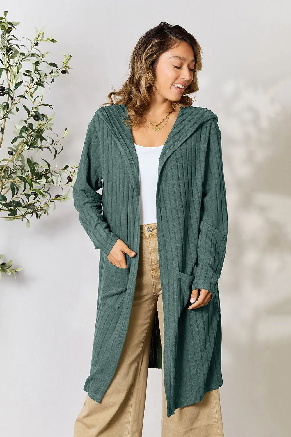 Basic Bae Pocketed Longline Hooded Cardigan - Whispering Desires Shoppe