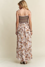 ADORA Smocked Printed Square Neck Tie Shoulder Cami Dress - Whispering Desires Shoppe