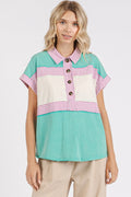 Mittoshop Color Block Henley Short Sleeve Polo Shirt - Whispering Desires Shoppe