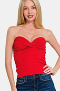 Zenana Ruched Twisted Sweetheart Neck Top - Whispering Desires Shoppe